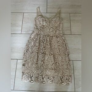 Cocktail champagne colored dress, made by Adrianna Papell, size 4.